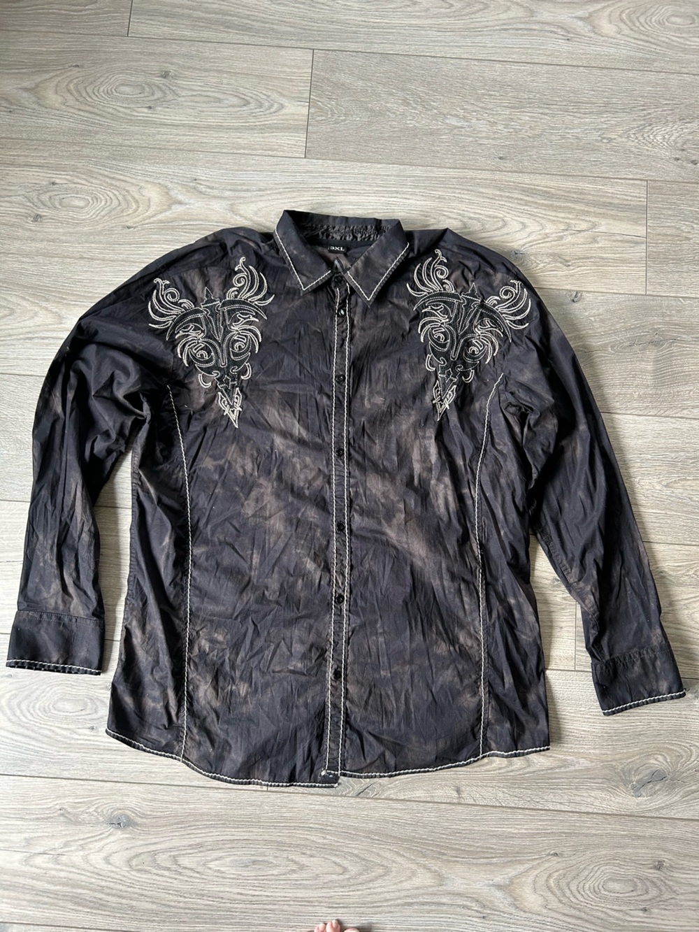 Roar men’s black embroidered button up Western dress shirt size 3XL